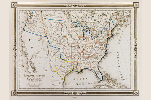 Laminated Republic of Texas 1846 Antique Map of United States of ...