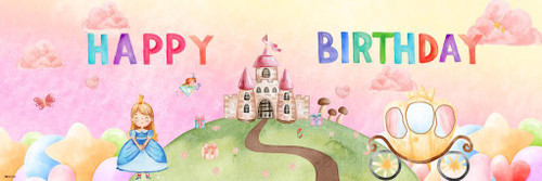 Laminated Happy Birthday Banner Princess Theme Wall Art Photo Backdrop Baby  Girl Party Decorations Supplies Colorful Kids Reusable Photobooth Castle  Background Gift Poster Dry Erase Sign 16x24 - Poster Foundry