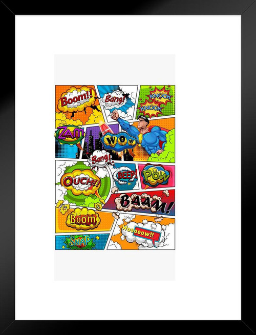 Comic book page speech bubbles sounds retro Illustration Matted Framed Wall Decor Art Print