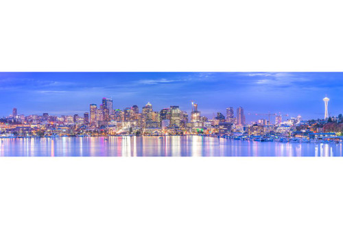 Seattle Cityscape At Night Water Reflection Panoramic Photo Laminated ...