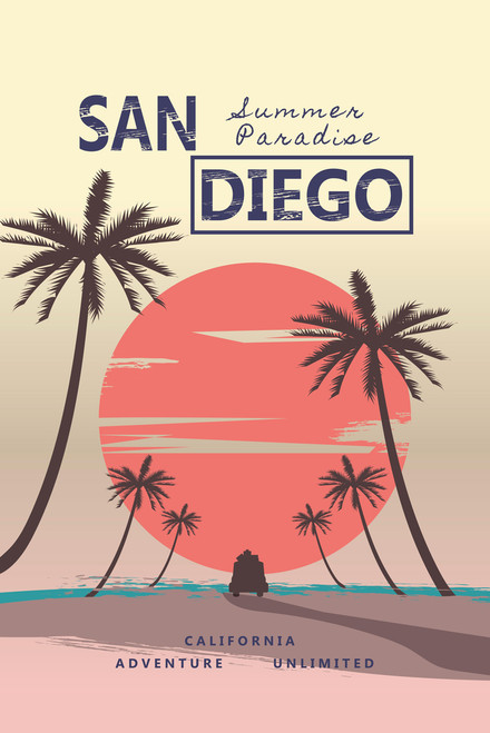 San Diego California Summer Paradise Retro Travel Cool Wall Art Print ...