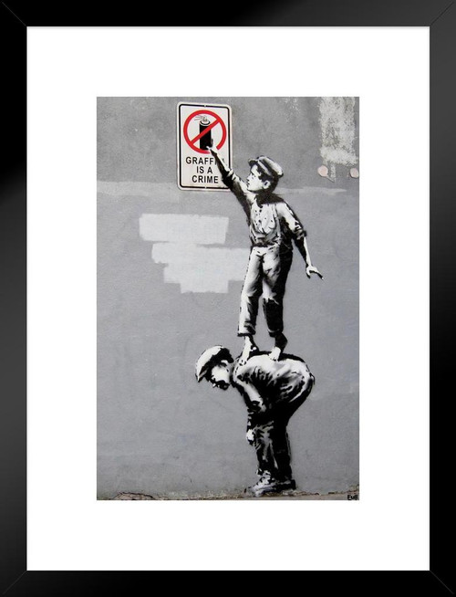 Graffiti Is A Crime Banksy Art Print Matted Framed Poster 20x26 inch Poster Foundry