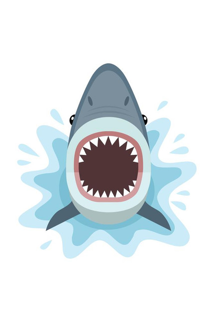 Laminated Shark Jaws Attacks From The Water Illustration Shark Posters ...