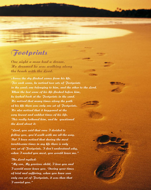 Footprints In The Sand Inspirational Poem Of Faith Quote Wall Art Cool ...