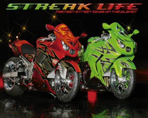 ^_^ テレビ Streak Life Red Green Custom Sport Bikes Motorcycle Cool Wall Art