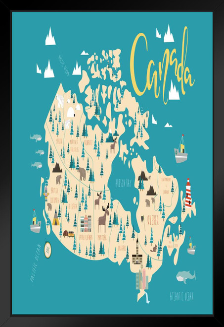 Illustrated Map Of Canadian Provinces Poster Canada Quebec Alberta Kids