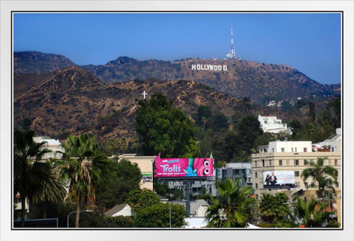 Hollywood Sign American Cultural Icon Los Angeles California Photo Photograph White Wood Framed 7853