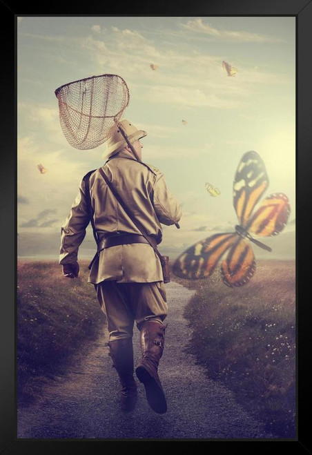 Hunter Carrying Butterfly Net on Remote Path Photo Photograph Art Print  Stand or Hang Wood Frame Display Poster Print 9x13