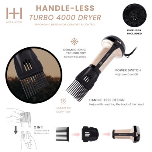 Annie Hot & Hotter Turbo 4000 Ceramic Handless Hair Dryer (Gold) (x 3 )