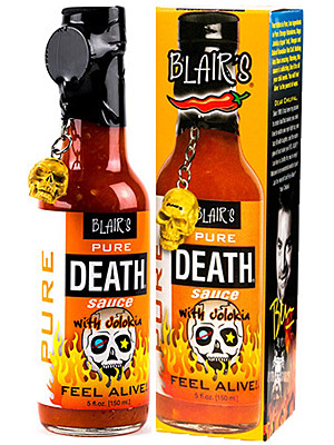 Blair's Pure Death Hot Sauce with Ghost Pepper and Skull Keychain, 5oz.
