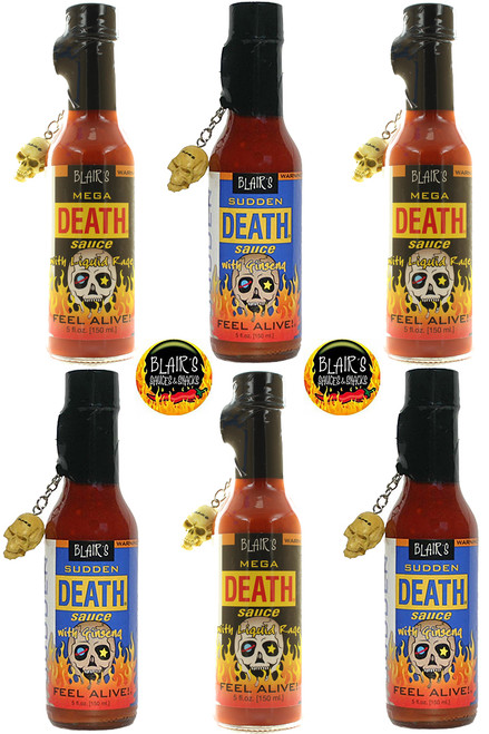 Blair's Mega and Sudden Death Sauce Six Pack, 6/5oz. Blair's Mega and Sudden Death Sauce Six Pack, 6/5oz.