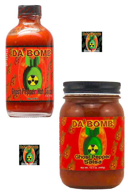 Da Bomb Jolokia Ghost Hot Sauce And Salsa Gift Set, 4oz, 15.5oz. Da Bomb Jolokia Ghost Hot Sauce And Salsa Gift Set, 4oz, 15.5oz.