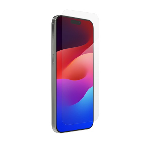 Glass XTR3 screen protector for iPhone 15, featuring Hexiom impact technology, Eyesafe® blue light filtration, and anti-reflective coating.
