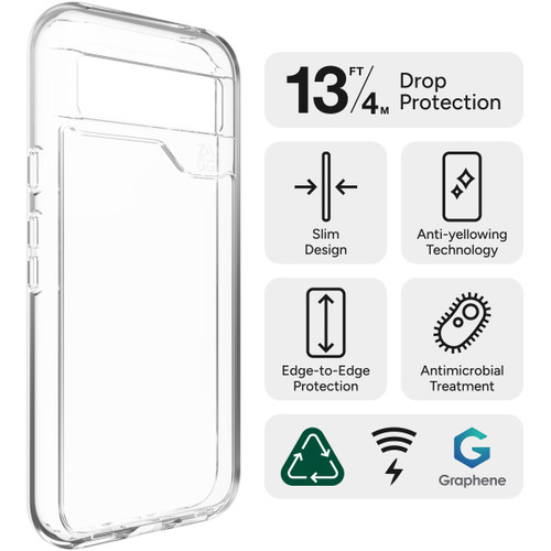 Google Pixel 8 Pro in the Crystal Palace case, showing off its design through the anti-yellowing, scratch-resistant shell.