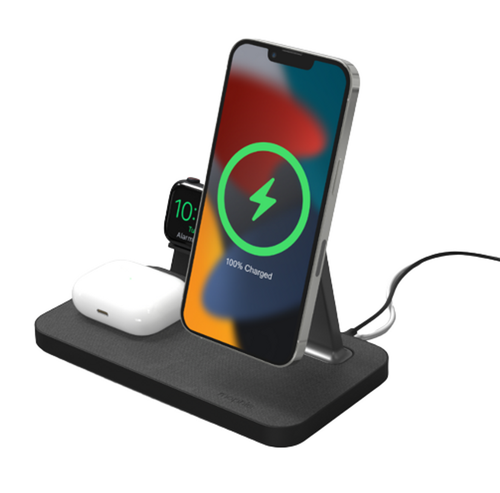 MagSafe Compatible: The snap+ 3-in-1 wireless charging stand has built-in magnets that are MagSafe compatible, so your phone snaps into the ideal position for wireless charging on contact.