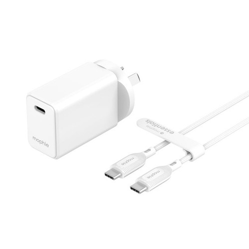 mophie essentials 30W PD wall charger & C to C Cable Bundle - White