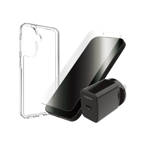 Phone fully protected with slim clear case and edge-to-edge screen protector.