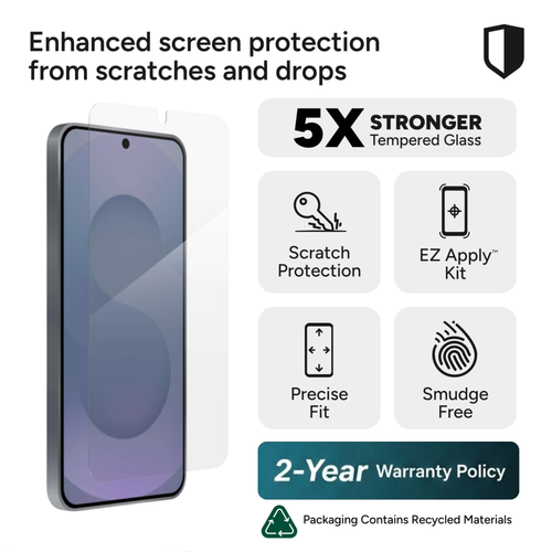 Ultra-strong aluminosilicate Glass Elite Screen Protector applied perfectly to the Samsung Galaxy S25 FE display.