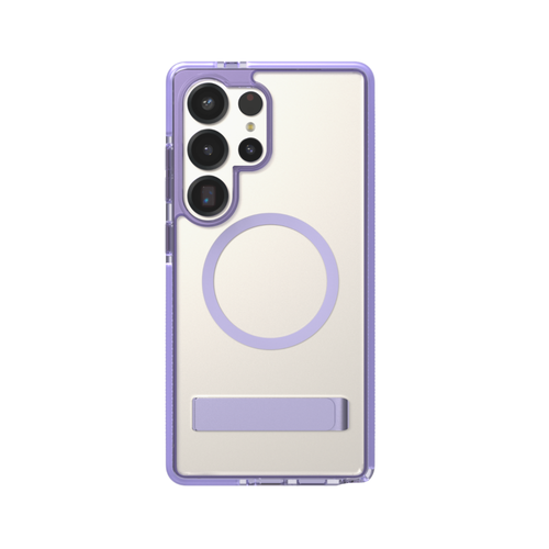 Front view of ZAGG Santa Cruz Snap with Kickstand for Samsung Galaxy S26, Lavender Mist on a Samsung Galaxy S26.
