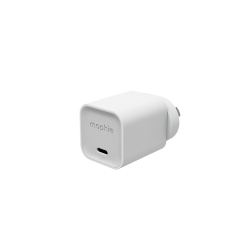 mophie Speedport 35W USB-C GaN wall charger with foldable prongs, compact size in hand.