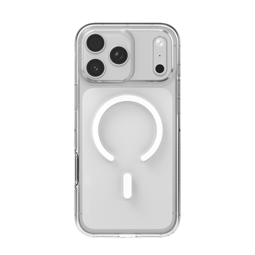 Phone with case on a MagSafe wireless charger, showing compatibility with magnetic accessories and wireless charging 
