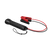 Side-angle shot of the work light mode activated, showing the floodlight panel casting a wide, even glow with the red emergency light and SOS feature highlighted