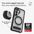 Back view highlighting the magnetic ring, kickstand folded flush, and 80% recycled content badge.
