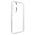 Back view of the clear case showing the transparent shell with precise cutouts for the camera module and ports.