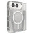 Crystal Palace Snap with Kickstand foldable case on a foldable phone in the open position, showcasing the crystal-clear transparent design that reveals the device's original finish.