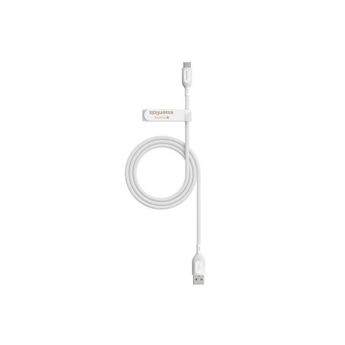mophie essentials USB-A to USB-C braided charging cable in white and black