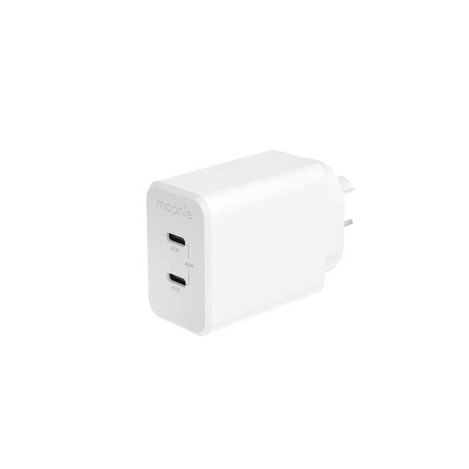 mophie Speedport 45 45W dual USB-C GaN wall charger in black and white