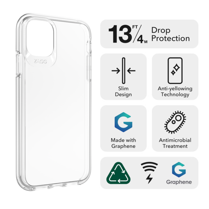 Crystal Palace Snap clear case on a smartphone, showcasing transparent graphene-reinforced protection.