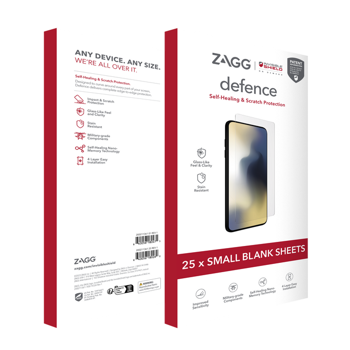 ZAGG on Demand Defence Film, 4 Layer, Small (order in multiples of 25)