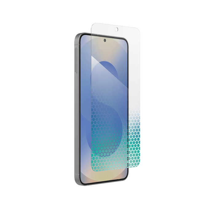 ZAGG Glass XTR4 Screen Protector for Samsung Galaxy S25 - 11x stronger graphene-fortified glass with RP60 blue light filter.