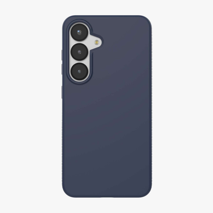 A sleek, light pink smartphone case lying on a light gray background. The case has a smooth, shiny surface with subtly textured edges. A small metallic button is visible on the side.