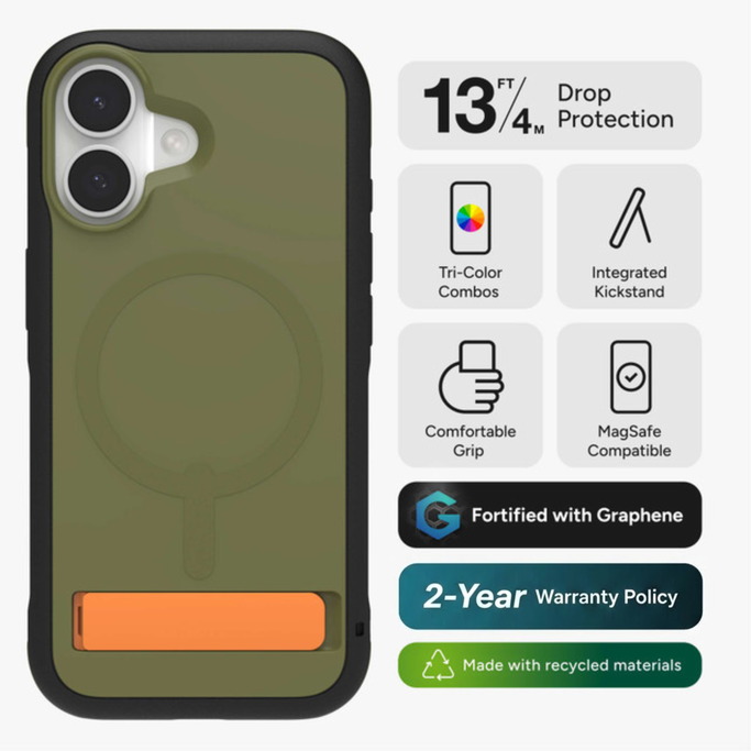 Sedona Snap with Kickstand case on iPhone 17, showcasing its stylish tri-tone color and integrated stand.