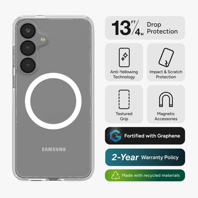 Crystal Palace Snap Case for Samsung Galaxy S25 FE in crystal-clear transparent design, showing phone’s original color.