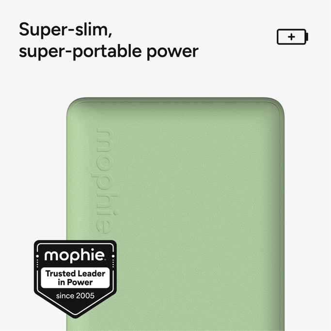 Compact green 10,000mAh portable charger held in hand, showing its size and colour.