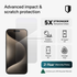 Tempered glass screen protector featuring 5x stronger impact protection and anti-microbial treatment.