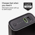 Powerstation's illuminated battery level lights visible through the aluminum casing