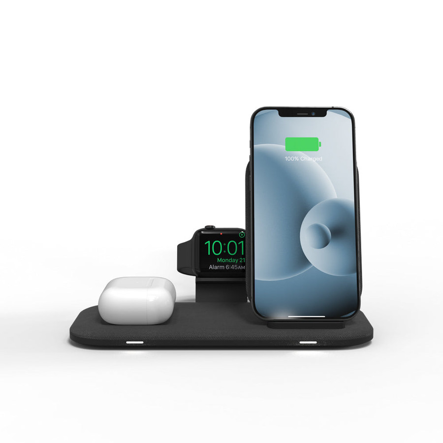The wireless charging stand+ is compatible with Qi-enabled phones.