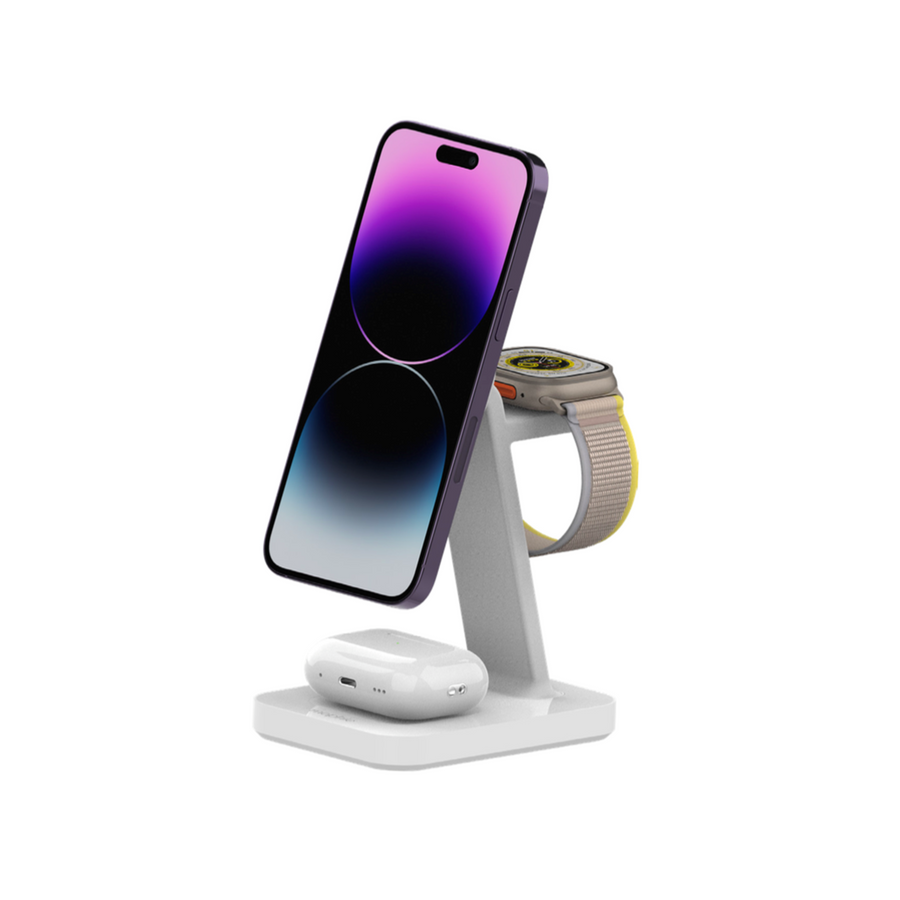 Snap+ Wireless 3-in-1 Charge Stand with Qi2, White