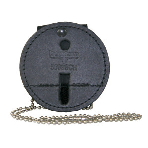 Front view of 3.75″ round badge holder with chain and clip attachment Front view of 3.75″ round badge holder with chain and clip attachment