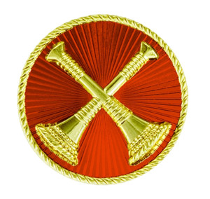 Hero’s Pride Captain 2 Crossed Bugles Pin in gold and red finishes Hero’s Pride Captain 2 Crossed Bugles Pin in gold and red finishes