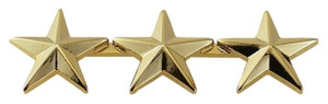 Three five-pointed star pins for law enforcement uniforms in gold finish Three five-pointed star pins for law enforcement uniforms in gold finish