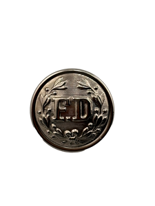 Waterbury FD Button with raised fire department lettering, nickel Waterbury FD Button with raised fire department lettering, nickel