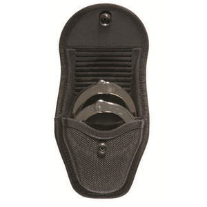 Close-up of AccuMold 7317 double handcuff pouch holding standard cuffs Close-up of AccuMold 7317 double handcuff pouch holding standard cuffs