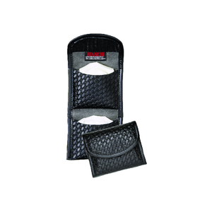 Front view of latex glove pouch in basket weave finish Front view of latex glove pouch in basket weave finish