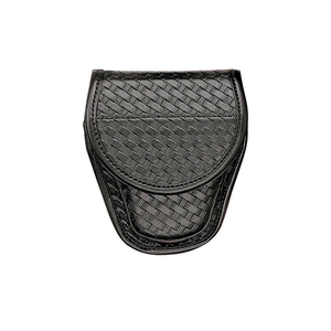 Front view of Model 7900 AccuMold Elite covered handcuff case with snap in basketweave finish