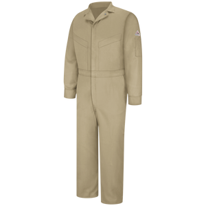 Front view of men’s lightweight Excel FR ComforTouch deluxe coverall Khaki